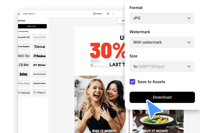 Export and download your meme